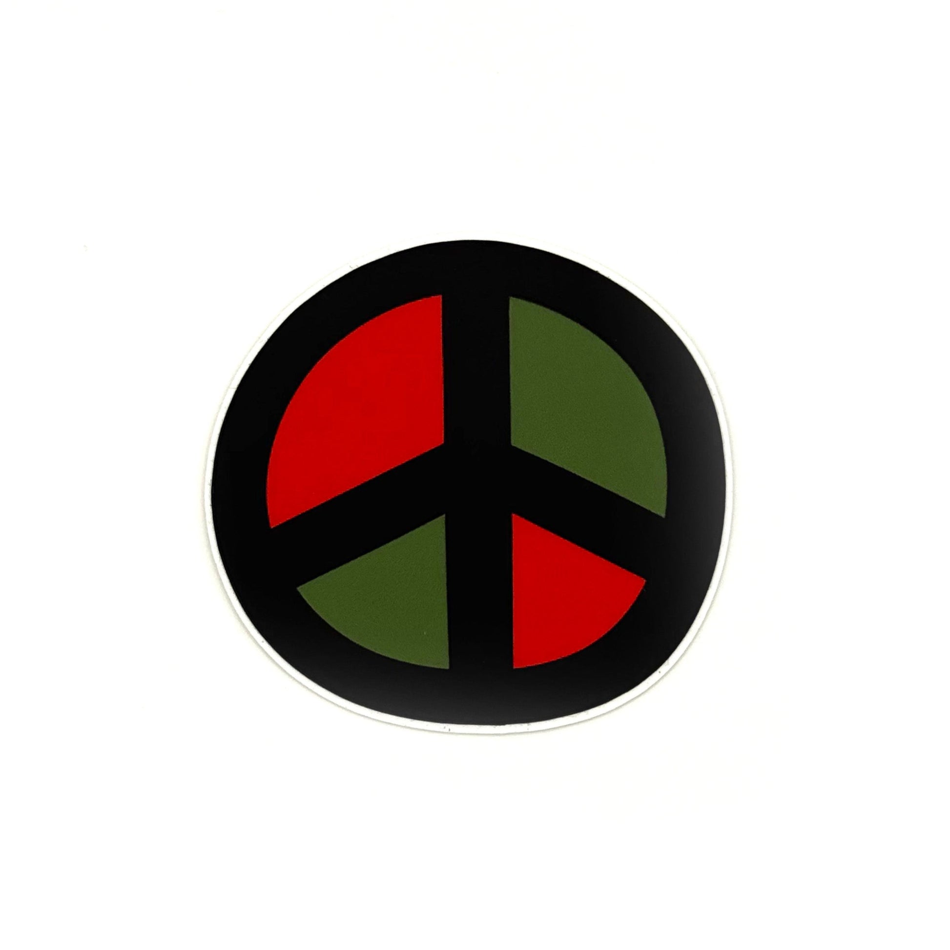 Peace symbol with red, green, and yellow colors on a white background