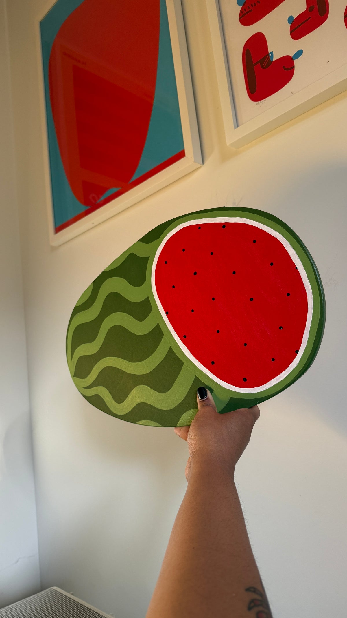 Whole cut watermelon woodcut