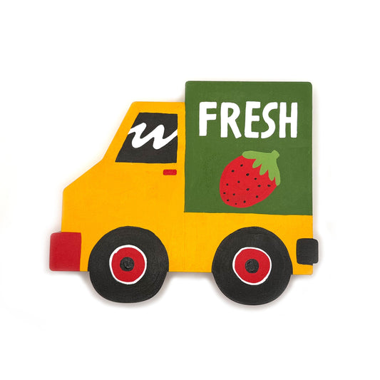 Strawberry truck woodcut